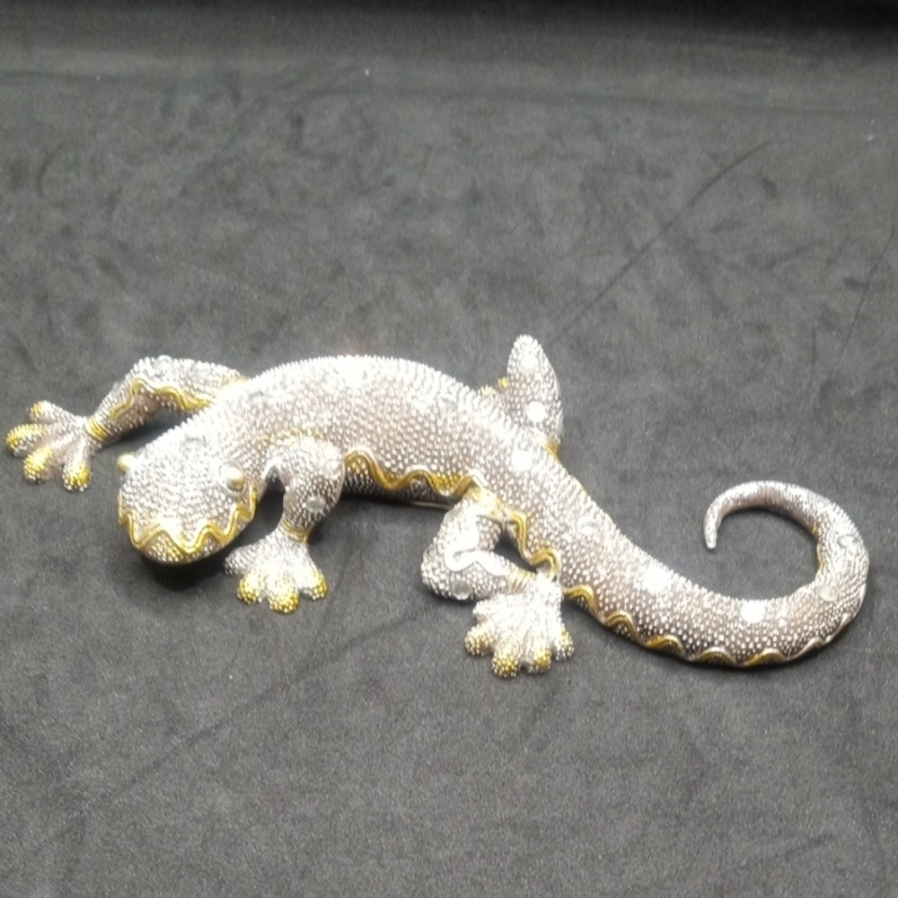 Gray and Gold Reptile Figurine with Sparkling Gems